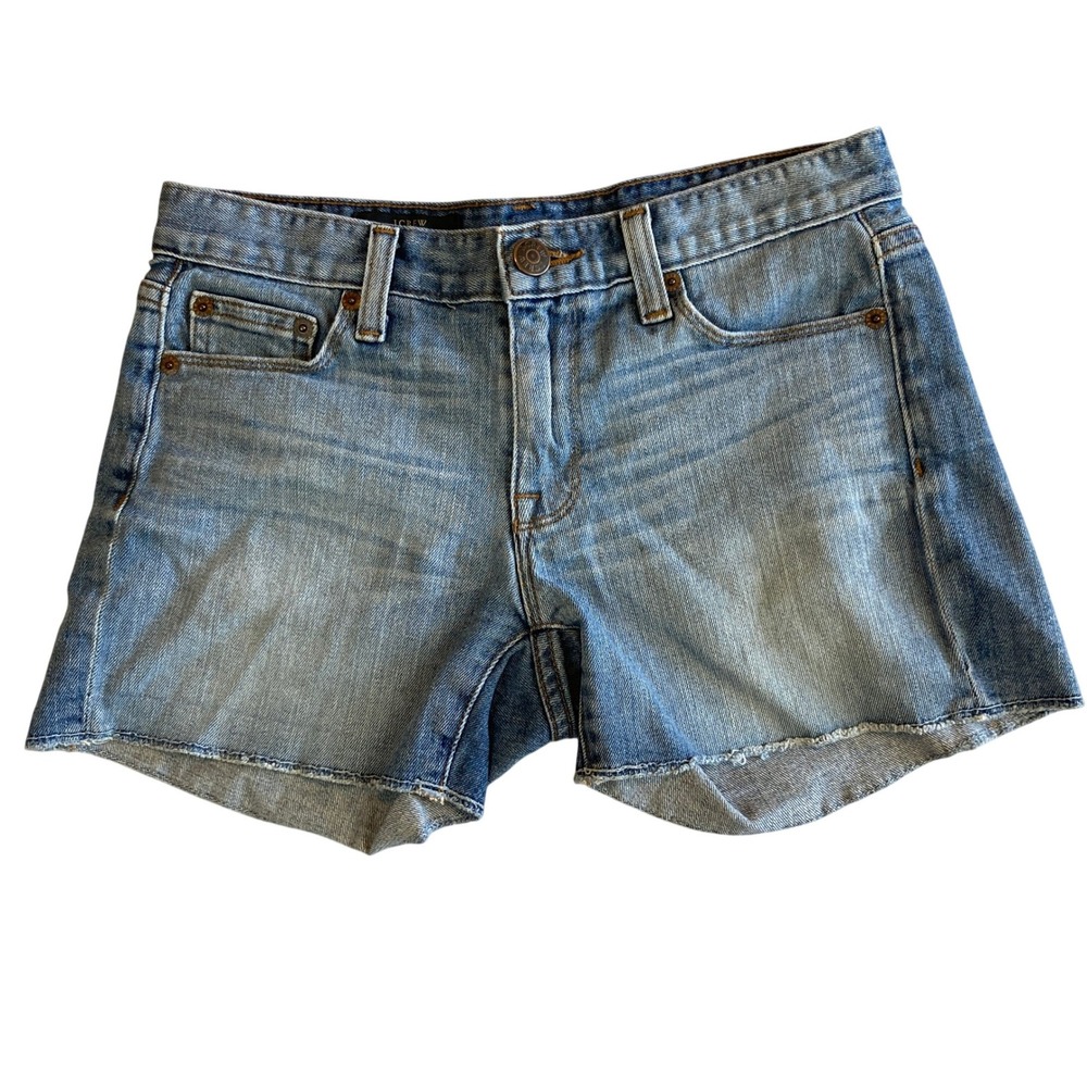 J Crew Indigo Denim Cutoff Shorts‎ Light Wash Raw Hem Size 24 DM0473 Summer